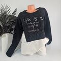 ITALY Pullover Damen Cord Look Pulli Oversize Life Größe 42 44 46 Schwarz/ Weiß