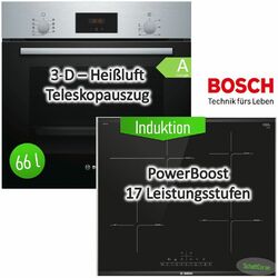 HERDSET Induktion Backofen Edelstahl mit Induktions-Kochfeld 60cm Bräterzone NEU