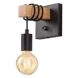 Retro Wand Lampe Flur Strahler Schalter Wohn Schlaf Zimmer Leuchte schwarz/Holz