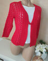 Heine Damen Jacke Strickjacke mit Lochmuster 3/4 Arm rot Gr. 38 *NEU*