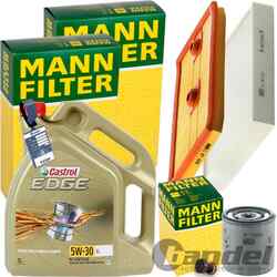 MANN INSPEKTIONSPAKET+5L CASTROL EDGE 5W-30 ÖL passend für AUDI A1 8X VW POLO 6R