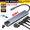 8in1 USB-C Hub Adapter HDMI 4K USB 3.0 Micro SD/TF Kartenleser LAN RJ45 Ethernet