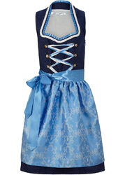 Dirndl mit Jacquard Schürze Gr. 34 bis 50 Blau Oktoberfest Trachten-Kleid Neu