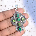 Grüner Onyx, Peridot Multi Edelstein 925 Sterling Silber Handarbeit Kreuz Anh...