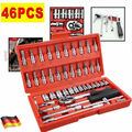 46 tlg Steckschlüssel Satz Set 1/4" Knarrenkasten Ratschenkasten Nusssätze Tool