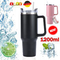 Thermobecher mit Strohhalm und Henkel, 1200ml 40oz Kaffeebecher To Go mit Deckel