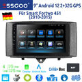 32G Android 12 Autoradio CarPlay GPS Navi BT WIFI HIFI DAB+ Für Smart Fortwo 451