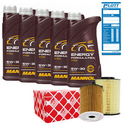 FEBI Filter Set + 5L Mannol Energy Formula PSA 5W-30 passend für Peugeot Citroen