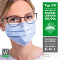 Medizinische Einweg OP-Masken 3-lagig Typ II R DIN EN 14683 (99,99% BFE) - blau