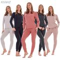 Damen Supersoft Stretch Rippstrick Lounge Set Loungewear mit Taschen Pyjama