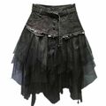 Damen！ Denim Netz Splice Rock Hohe Taille Asymmetrisch Rüschen Tüll Gothic Chic★