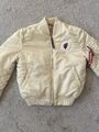 Alpha Industries Bomber Jacke Weiß schwarz Fliegerjacke Gr.M Bestickt Beige