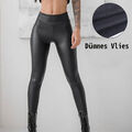 Stretch Leggings Hüfthoch Jeggings PU Leder Optik Leggins Schwarz Damen Hose NEU