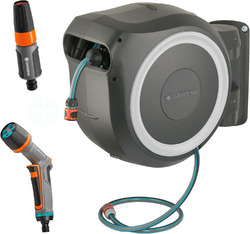 Gardena Wand-Schlauchbox RollUp L 30m weiß mit ecoPulse Reinigungsspritze