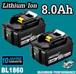 2X 8000mAh Akku Für Makita 18V 8.0Ah BL1860B BL1850 BL1840 BL1830 Ersatzakku 8AH