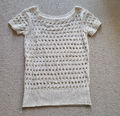 Strick Pulli Pullover Shirt Kurzarm Gr M / L creme beige - Lochmuster
