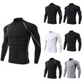 Herren Rollkragen Sports Tops Fitness Langarm Shirt Kompression Muskel Blusehemd