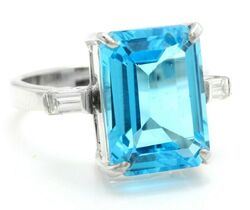 Natürlicher Smaragd Schnitt Blau Topas Und Diamanten Ring 14k Weiß Gold Ring