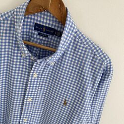 Polo Ralph Lauren Hemd XL X Large Herren Blau Gingham Kariert Baumwolle Classic Fit