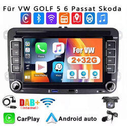 DAB+ 2+32G Carplay Autoradio GPS Für VW Golf 5 6 Polo T5 Touran Passat KAM MIK