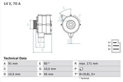 Bosch Generator 0986033810 für Mercedes 190 + W126 + S124 + W124 + T1 Bus 82-96