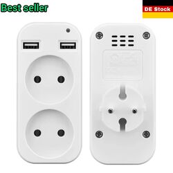 Doppelstecker Mehrfachstecker 2er Steckdose Steckdosenadapter 2 fach mit 2 USB