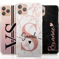 Pink Initialen Handyhülle Für IPHONE 13/12/11 Personalisiert Black Marmor Hart