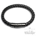 Echt Leder Herren Armband geflochten schwarz Edelstahl Schließe Hochwertig XL