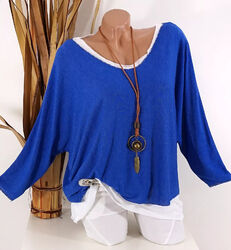 Italy Longsleeve/Shirt 2tlg. Pulli Top Gr. 36 38 40 42 Royal Blau/Weiß * Tunika