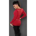 Edler Feinstrick-Pullover mit Spitze und Nieten Rot 34/36/38 #P803