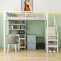 Hochbett 90x200 cm mit Schreibtisch und Kleiderschrank Kinderbett Stockbett Weiß