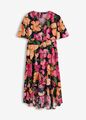 Vokuhila-Kleid mit Blumenprint Gr. 50 Schwarz Damen Midikleid Casualkleid Neu*