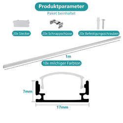 10x1m LED Aluminium Profil Shine LED Stripes Alu Schiene Leiste Aluprofil