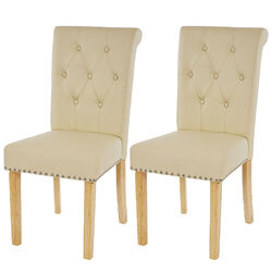 2er-Set Esszimmerstuhl Chesterfield Edinburgh II, Kunstleder, creme, helle Beine
