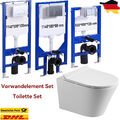 Spülrandlos Wand Hänge WC Toilette & Vorwandelement mit Drückplatte Komplett Set