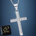 Zirkonia Kreuz Anhänger Halskette 925 Sterling Silber Jungen Damen Herren Kette