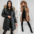 Steppjacke Winterjacke Wärmejacke Unifarben Kapuze Lang Casual Damen BOLF Winter