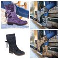 Damen Schlupfstiefel Stiefeletten Schnür Boots Winterschuhe Warm Schneestiefel