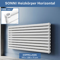 SONNI Heizkörper Design Röhren Weiß Paneelheizkörper Bad Horizontal 593x1200mm