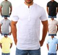 Young & Rich Herren Leinen Shirt mit Knopfleiste HenleyTunika kurzarm Hemd T3143