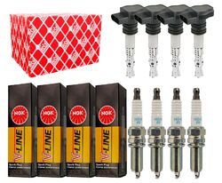 4x FEBI BILSTEIN Zündspule +4x NGK Zündkerze V-Line passend für Audi TT 8N3