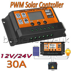 PWM 30A Solar Panel Battery Laderegler Battery Auto 12V/24V LCD Display Dual USB