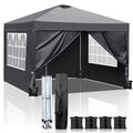 Pavillon Faltpavillon 3x3m Partyzelt Pavillion Pop-Up Wasserdicht UV-Schutz Grau