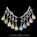 925 Sterling Silber Ohrringe Birne Feuer Opal Tansanit Natur Edelstein Schmuck