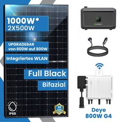 Speicher mit Balkonkraftwerk 1000W und 800W Deye WIFI WechselrichterWIFI Wechselichter 800W 🔹🔹 Bifaziale Solarmodule 🔹🔹