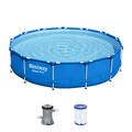 Aufstellpool Komplett Set mit Filterpumpe Swimmingpool Garten Blau Ø 396 x 84 cm