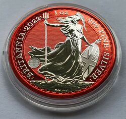 1 UNZE 999 SILBER - BRITANNIA 2022 - SPACE RED - SILBERMÜNZE - SILBERBARREN