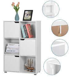 Bücherregal Bücherschrank mit 6 Fächern 3 Türen Regal Raumteiler Standregal Weiß