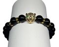 Unisex Armband - Tiger Leopard schwarze Perlen Freundschaft Partner gold silber