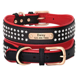 Personalisiertes Hundehalsband Leder Breit Strasshalsband Name Gravur Halsband